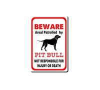 Plaque en étain avec inscription « Pit Bull » « Warns That The Property is Guarded by a Pit Bull » - Décoration extérieure - 20,3 x 30,5 cm