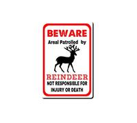 Plaque en étain avec inscription « Renne warns that the property is guarded by a reindeer » - Panneau d'avertissement amusant pour maison, jardin, bar, restaurant, café, bureau, boutique, club - 20,3