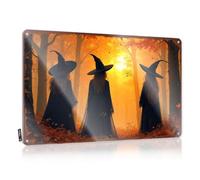 Plaque en étain avec inscription « Three Witches In Autumn Forest At Sunset » - Décoration vintage - Pour bar - 20 x 30 cm