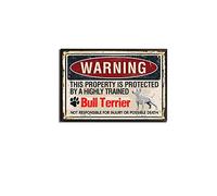 Plaque en étain avec inscription « Warnings Bull Terrier » pour la propriété du propriétaire de Bull Terrier protégée par Bull Terrier - Décoration murale vintage - 20,3 x 30,5 cm - Avec cadre en