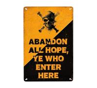 Plaque en étain avec tête de mort - Design vintage « Abandon All Hope » - Décoration murale rétro en métal pour homme caverne ou bar - Décoration Piratepunk - Es - 20,3 x 30,5 cm