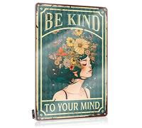Plaque en étain « Be Kind To Your Mind » - Art mural abstrait - Art mural funky - Décoration de salle de bain - Panneau en métal amusant et amusant - 30 x 40 cm