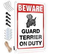 Plaque en étain « Beware ! Guard Terrier On Duty » pour chambre à coucher, garage, bar (20 x 30 cm)