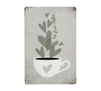 Plaque en étain « But First Coffee » - Décoration murale pour maison, bar, cuisine - Noir et blanc - Plaque murale en métal - 20,3 x 30,5 cm