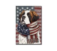 Plaque En Étain Chien Saint-Bernard Blotti Dans Un Drapeau Américain Classique Vieilli Decorative Panneau Étain Funny Décoration Suspendre Pour Bord De Mer Hôtel Parc 30X20Cm