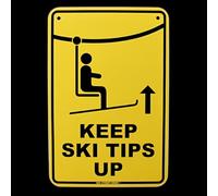 Plaque en étain « Danger Keep Ski Tips Up » - Décoration murale pour pub/bar/lodge - 20,3 x 30,5 cm