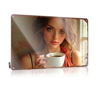 Plaque en étain d'extérieur « Morning Coffee : A Serene Moment By The Window » - Décoration vintage - 20 x 30 cm