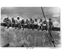 Plaque en étain Empire State Building Workers Construction New York Décoration en métal A358 20,3 x 30,5 cm