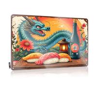 Plaque en étain pour bar Dragon'S Delight : A Sushi Feast Under The Sunset Sky - Plaque décorative vintage amusante (20 x 30 cm)