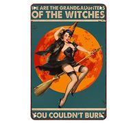 Plaque en étain pour garage Witch Girl We Are The Granddaughters - Décoration murale chic en métal - 15,2 x 20,3 cm
