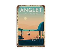 Plaque en étain rétro anglet paye les voyages basques vintage drôle pour la maison, la cuisine, le bar, le club, la grotte - Décoration murale rustique - 30 x 43 cm