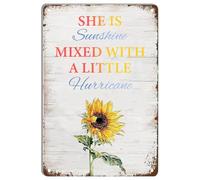 Plaque en étain rétro avec citations « She is Sunshine Mixed With A Little Hurricane » - Décoration murale pour jardin, maison, ferme, bars, cafés, intérieur et extérieur - 20,3 x 30,5 cm