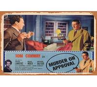 Plaque en étain rétro « MURDER ON APPROVAL » - Carte de lobby 7 Tom Conway - Film noir RKO - Affiche de film et de télévision classique - Décoration murale de film et de télévision - 20,3 x 30,5 cm