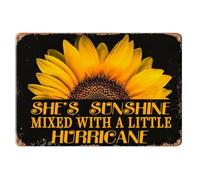 Plaque en étain rétro « She is Sunshine Mixed With A Little Hurricane » - Décoration murale rétro pour maison, bar, pub, club, café, chambre, garage, cave, 20,3 x 30,5 cm