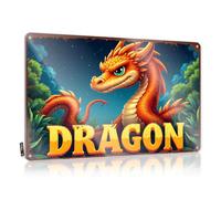 Plaque en étain vintage amusante avec dragon doré Soars Through Enchanted Forest Night (30 x 40 cm)