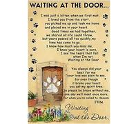 Plaque en étain vintage de Noël en étain avec poème en forme de chat Waiting at The Door - Décoration murale - Décoration d'intérieur - Plaque de pub - 20,3 x 30,5 cm