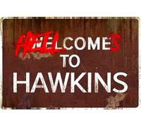 Plaque en étain « Welcome to Hawkins », « Hell comes to hawkins », 20,3 x 30,5 cm