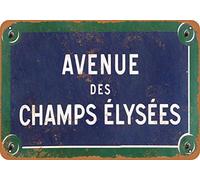 Plaque en métal - 20,3 x 30,5 cm - Avenue des Champs Elysées - Look vintage