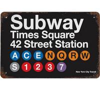 Plaque en métal - 20,3 x 30,5 cm - Décoration murale vintage de New York City Transit Subway - Downtown Brooklyn Grand Central Times Square 42 Street Station - Art pour maison, salon, chambre à