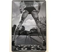 Plaque en métal 20 x 30 cm sexy Pin up Tattoo Route 66 avec Hot Rod