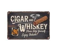 Plaque en métal 30,5 x 40,6 cm pour cigares et whisky - Décoration de bar/étude, cadeau pour homme