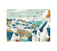 Plaque En Métal, 30x40cm, Illustration D'Un Village De Bord De Mer, En Métal, Pour Home Country Farmhouse Garden Kitchen Wall Decoration
