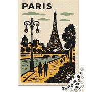 Plaque en Métal 38x26cm/1000pcs avec Paris Travel Poster with Eiffel Tower, Style Rétro, pour Le Salon, Plaque Murale pour Le Salon, Le Coin Lecture Et L’entrée