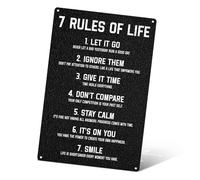 Plaque en métal 7 Rules of Life - Décoration murale de motivation pour chambre à coucher, bureau et chambre d'adolescent (20,3 x 30,5 cm)