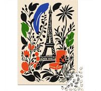 Plaque en Métal 70x50cm/1000pcs avec Paris Eiffel Tower Floral Illustration, Style Rétro, pour Le Salon, Plaque Murale pour Le Salon, Le Coin Lecture Et L’entrée