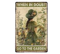 Plaque en métal - A Girl When In Doubt Go To The Garden - Plaque en aluminium rétro pour jardin, cuisine, bureau, maison, bar, café - 20,3 x 30,5 cm