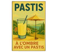 Plaque en métal à l ombre avec un pastis 30,5 x 20 cm