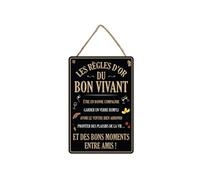 Plaque en métal à suspendre Les règles d'or du bon vivant