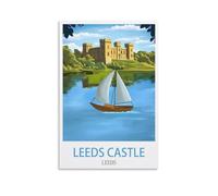 Plaque en Métal Affiche de voyage du château de Leeds Panneau de Porte Drôle en Étain Panneaux de Grotte pour la Maison les Bars les Cafés les Pubs les Clubs 30x30cm