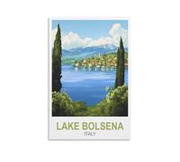 Plaque en Métal Affiche de voyage du lac Bolsena en Italie Panneau de Porte Drôle en Étain Panneaux de Grotte pour la Maison les Bars les Cafés les Pubs les Clubs 30x30cm