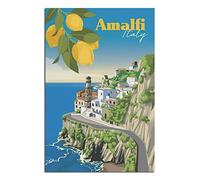 Plaque en métal Amalfi Italie autour des montagnes - Décoration murale vintage pour maison, cuisine, bar, terrasse, grotte - 20 x 30 cm