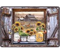 Plaque en métal amusante avec tournesol dans un pot Mason Today I Choose Joy - Décoration murale vintage - Cadeau pour chambre à coucher, café, magasin, maison, garage, bar, cuisine - 30,5 x 20,3 cm