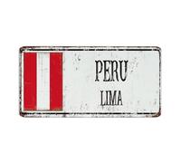 Plaque en métal amusante - Drapeau du Pérou - Décoration murale pour entrée, terrasse, intérieur, souvenir de pays national, affiche d'art routière, cadeau pour entreprise, 15,2 x 30,5 cm