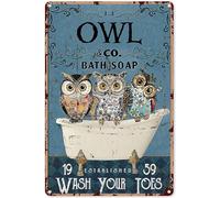 Plaque en métal amusante en forme de chouette pour salle de bain, savon, lavage, orteils, décoration murale rétro pour maison, jardin, bar, restaurant, café, bureau, pubs, club, salle de bain - 20,3 x