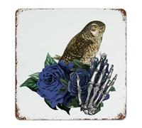 Plaque en métal amusante pour Halloween, hibou, squelette, fleur, décoration murale pour extérieur, chambre à coucher, intérieur, 30,5 x 30,5 cm