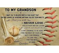 Plaque en métal amusante pour homme - 20,3 x 30,5 cm - Poster de baseball Grandpa To Grandson Never Lose - Décoration vintage - Garage - Jardin - Cafés - Cuisine - Mur antique