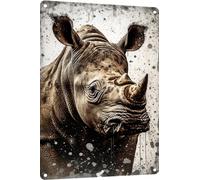 Plaque en métal amusante pour salle de bain - Motif rhinocéros - Décoration murale vintage pour ferme, maison, cuisine, bureau, toilettes, bars - 20,3 x 30,5 cm
