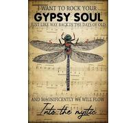 Plaque en métal antique de 20,3 x 30,5 cm avec inscription « I Want To Rock Your Gypsy Soul Into The Mystic Libellule » Décoration vintage pour garage, maison, jardin, cafés, cuisine