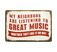 Plaque en Métal Aomhrek pour les Amateurs de Musique, «My Neighbors Are Listening to Great Music», Décoration de Maison avec Plaque en Métal 30 x 20 cm