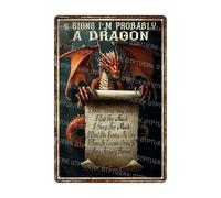 Plaque en métal avec 5 panneaux « I'm A Dragon » - Décoration murale rétro rustique - Peinture en fer médiévale - Décoration de chambre pour les amateurs de 30,5 x 40,6 cm