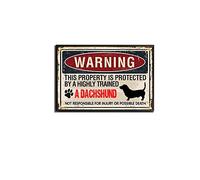 Plaque en métal avec cadre en métal noir avec inscription « Warning Dachshund Marks The Dachshund owner's Property is Protected by The Teckel » - Décoration murale vintage pour café et bar - 20,3 x