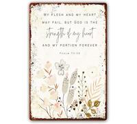 Plaque en métal avec citation de la Bible - Décoration murale avec inscription « My Flesh and Heart May Fail, But God Is The Strength Of My Heart » - Impression de peintures pour bureau - Plaque en