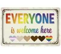 Plaque en métal avec citation inspirante - Everyone is Welcome Here - Affiche de motivation en étain Décoration murale pour la maison, l'école, le bureau 30,5 x 20,3 cm