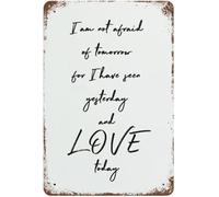 Plaque en métal avec citation inspirante, style vintage, idéale pour décorer un garage aménagé ou un espace masculin. Affiche rétro en métal : « J’ai peur de demain, j’ai vu hier et j’aime aujourd’hu