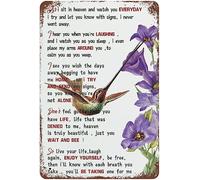 Plaque en métal avec colibris et oiseaux et fleurs « As I Still In Heaven And Watch You Everyday » - Décoration murale pour bureau, maison, salle de classe, salle de bain, cadeau - 20,3 x 30,5 cm