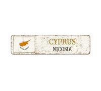 Plaque en métal avec drapeau de Chypre - Plaque murale rétro vintage - Souvenir du pays - Souvenir du drapeau national - Plaque en métal de qualité pour chambre d'enfant et salon - 30,5 x 7,6 cm